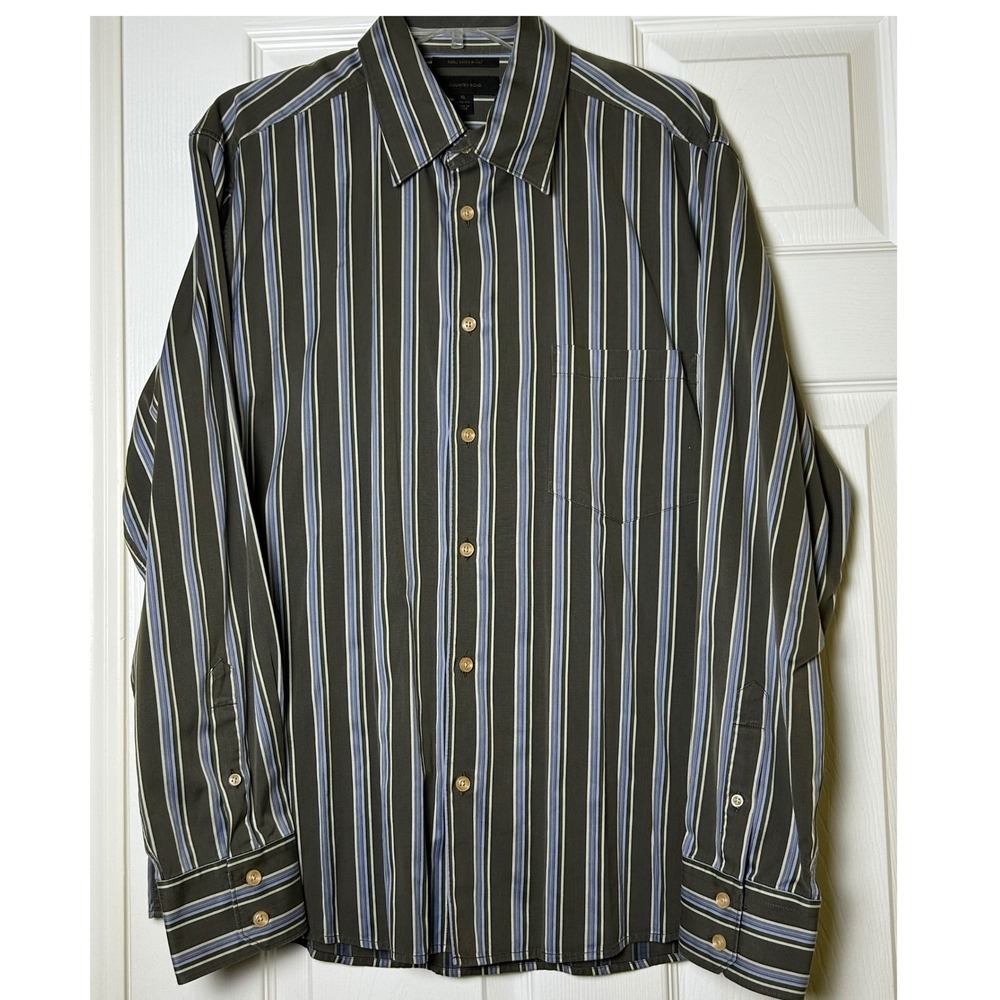 Country Road Italian Fabric Stripe Shirt Men's XL Slim‎ Fit Brown Purple White